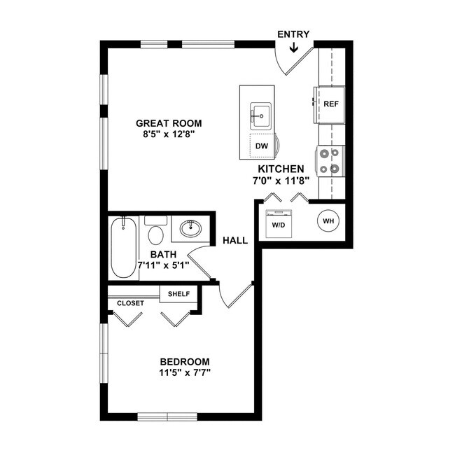 One Bedroom Q floor plan